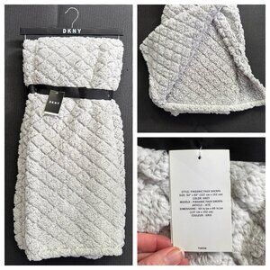 DKNY Pinsonic Faux Sherpa Throw Blanket Gray Grey Squares Diamonds Faux Fur